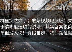群里突然炸了；蘑菇视频电脑版：关于清晰度选项的说法：其实答案很简单但没人说！真假自辨，我只摆证据